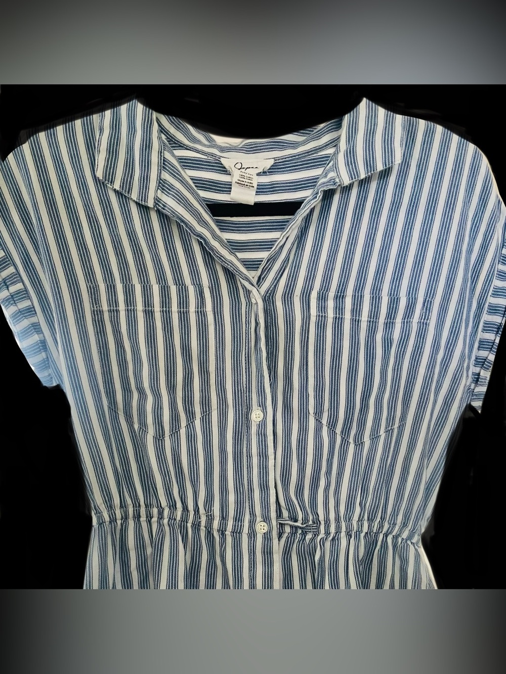 Japna Blue and White Striped Button-Down Women's Shirt/Dress